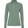A women's half-zip sweatshirt in a muted green colour, featuring long sleeves and a collar. Includes a logo.