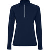 A navy blue women's half zip sweatshirt with long sleeves and a collar. It features a small logo.