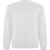A white sweatshirt with a classic crew neck design, featuring long sleeves and a subtle branding logo.