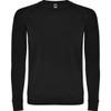 A black sweatshirt featuring raglan sleeves and a logo at the neck. Suitable for casual wear.