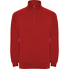A red Aneto Half Zip Sweatshirt featuring a high collar and a half zip design, also has a logo.