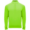 A bright green half zip sweatshirt featuring a logo, designed for youth.