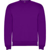 A purple sweatshirt with a crew neckline and ribbed cuffs, featuring a logo on the front.