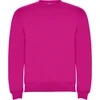 A bright pink sweatshirt featuring a crew neckline and cuffs. It has a logo on the front.