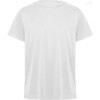 A plain white t-shirt featuring a crew neck and short sleeves, with a logo on the front.