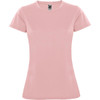 A pink women's t-shirt with a fitted design. The shirt features a round neckline and short sleeves, with a logo visible.