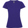 A purple women's t-shirt with short sleeves and a fitted style. The shirt features a logo at the neck.