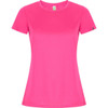 A pink women's T-shirt with a fitted design and short sleeves, featuring a small logo on one side.