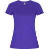 A purple women's t-shirt with short sleeves, featuring a subtle logo on the sleeve.