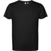 A black T-shirt featuring a crew neck and short sleeves. The product includes a logo at the neckline.
