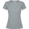 A women's T-shirt in a soft grey colour, featuring a classic crew neckline and short sleeves. It has a logo.