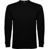A black long-sleeved T-shirt featuring a simple design and a logo on the label.