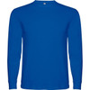 A long-sleeved t-shirt in bright blue, featuring a logo on the chest.