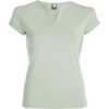 A light green T-shirt with short sleeves and a V-neck design. Features a logo tag on the collar.