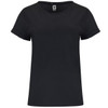 A black T-shirt with rolled sleeves and a simple crew neckline. It features a logo on the label.