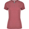 A women's t-shirt in a maroon colour, featuring a fitted design and short sleeves. It includes a branding logo.