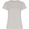 A light grey women's T-shirt with short sleeves, featuring a simple design and a branded label.