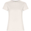 A white women's T-shirt with a classic cut and short sleeves. The shirt features a logo.