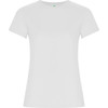 A plain white women's T-shirt with short sleeves. The shirt has a simple, classic design and features a branding logo.
