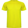 A bright yellow Montecarlo T-Shirt with short raglan sleeves. It features a simple design and has a logo.