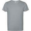 A grey t-shirt with short sleeves and a simple design, featuring a logo on the front.