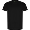 A black t-shirt with a round neckline and short sleeves. Features a logo on the label.