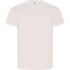 A plain white T-shirt with a round neckline and short sleeves, featuring a logo on the inside label.