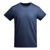 A navy blue t-shirt featuring a crew neck design and short sleeves, with a logo on the front.