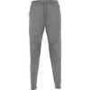 Grey track pants featuring a drawstring waistband and a side pocket, with a simple logo.