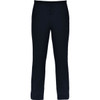 Navy track pants with a drawstring waist and a logo on the side. Crafted for comfort and style.