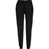 Black women's track pants featuring an elastic waistband and cuffs, with a drawstring detail. Includes a logo.