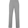 Grey track pants with a relaxed fit and an elastic waistband, featuring a logo on the side.