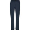 Navy women's trousers featuring a classic slacks design and a logo. Suitable for various occasions.