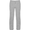 Grey track pants with a drawstring waistband and a logo on the side. Suitable for casual wear and relaxation.
