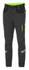 Light trousers in black with fluorescent green accents and a logo, featuring multiple pockets and a belt.