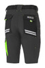 Practical black shorts with reflective detailing and multiple pockets, featuring a comfortable elastic waistband.