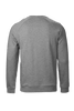 A grey sweatshirt with a simple design and a branding logo on the back.