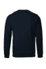 A navy blue sweatshirt featuring a plain back design. It has long sleeves and a crew neckline.