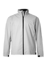 A light grey men's jacket with a high collar and zip front, featuring a logo on the chest.