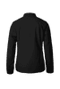 A black women's jacket featuring a classic design and a logo on the back.