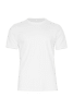 A white men's t-shirt featuring short sleeves and a round neck, with a logo on the front.