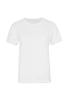 A plain white women's T-shirt with short sleeves and a simple design. It features a small logo on the front.