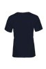 A navy women's t-shirt featuring a simple design and short sleeves, with a logo on the back.