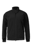 A black hybrid jacket featuring a zip front and a collar, with a logo on the chest area.
