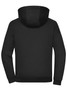 A black oversized unisex sweat hoody with a hood and long sleeves, featuring a simple design and a logo.