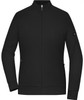 A black zip jacket in interlock fabric with side pockets and a logo on one sleeve.