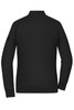 A black zip jacket in interlock fabric with a crew neck and long sleeves. Features a logo on the sleeve.