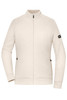 A cream-coloured zip jacket with side pockets and a logo on the sleeve.