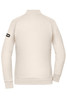 A cream-coloured ladies zip jacket with a fitted design and a logo on the sleeve.