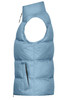 A light blue ladies' winter vest with a high collar and a side pocket. It has an oversized, sleeveless design.